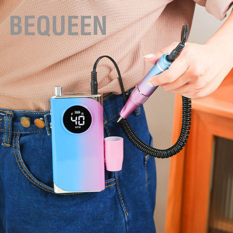 Bequeen Có hàng sẵn 40000 RPM Portable E File Máy mài điện có thể sạc lại khoan móng tay chuyên nghiệp với màn hình LCD đầy màu sắc