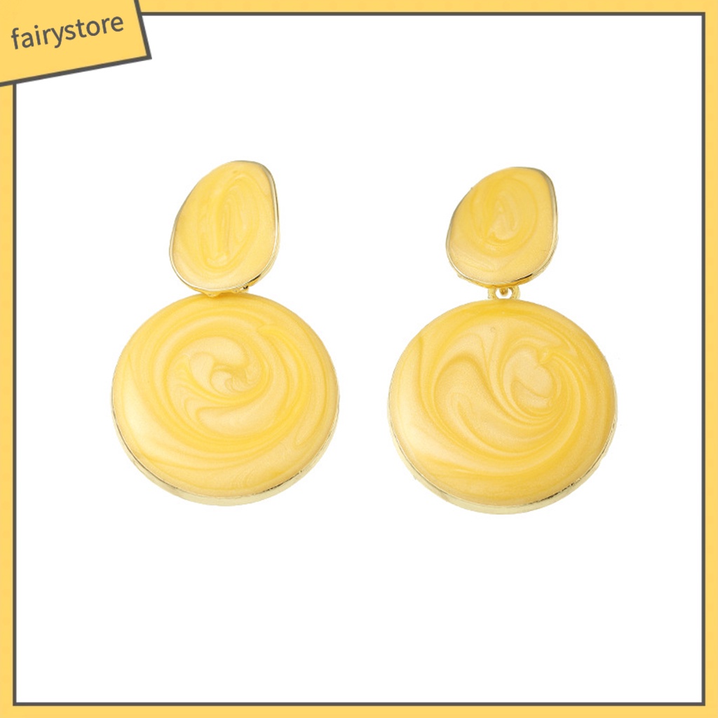 Bông Tai Hợp Kim Dáng Dài Hình Oval Màu Kẹo Ngọt Thời Trang Dự Tiệc