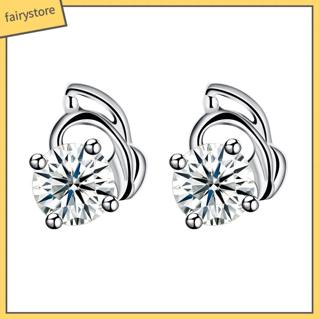 1 Đôi Bông Tai Mạ Bạc 925 Đính Đá Zircon Màu Sắc Lấp Lánh Dành Cho Nữ