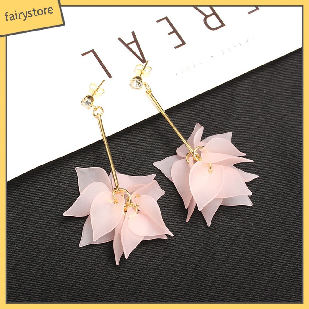 Bông Tai Dài Hình Cánh Hoa Đính Đá Phối Tua Rua Thời Trang Cho Nữ