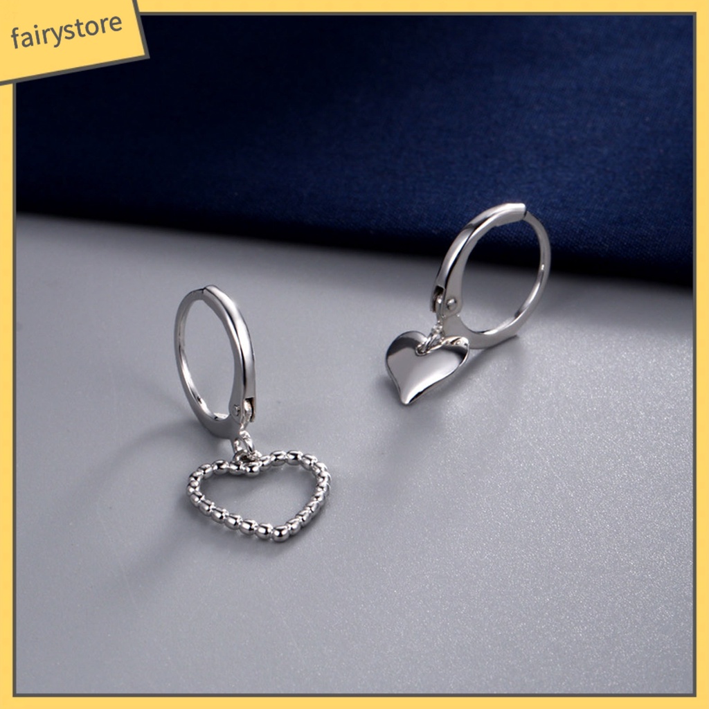 2 Bông Tai Hình Trái Tim Bằng Đồng Thiết Kế Đục Lỗ Thời Trang Cho Nữ