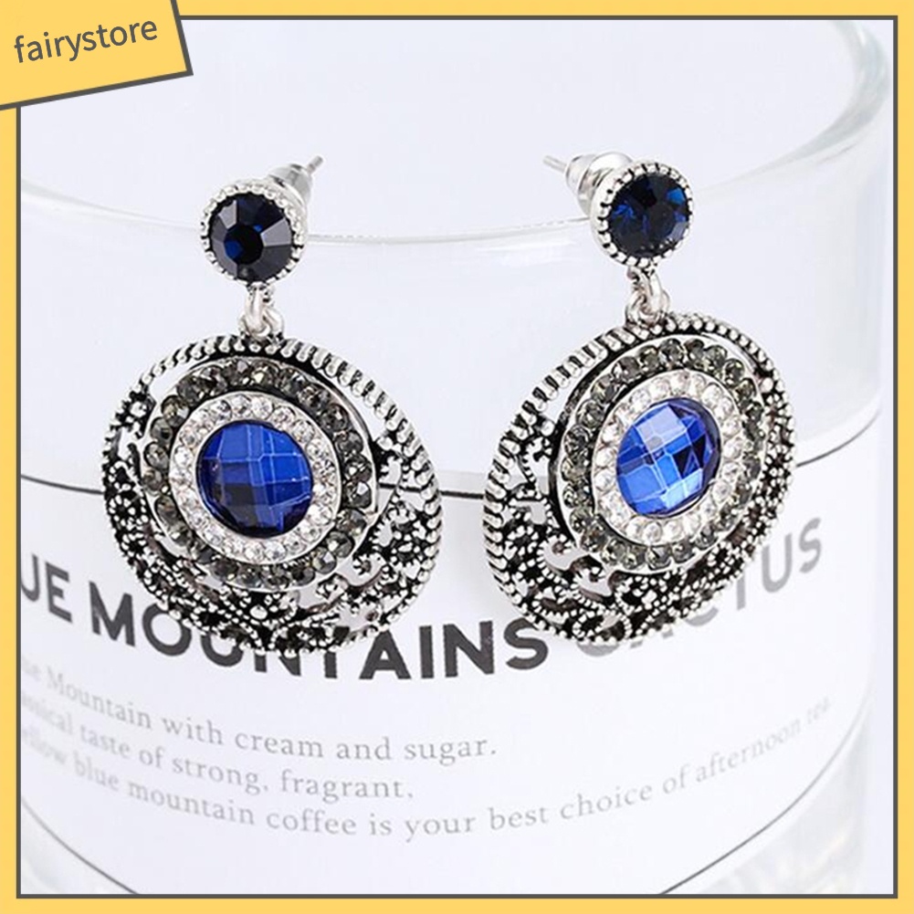 Đôi Bông Tai Hình Tròn Đính Đá Phong Cách Retro Dành Cho Nữ