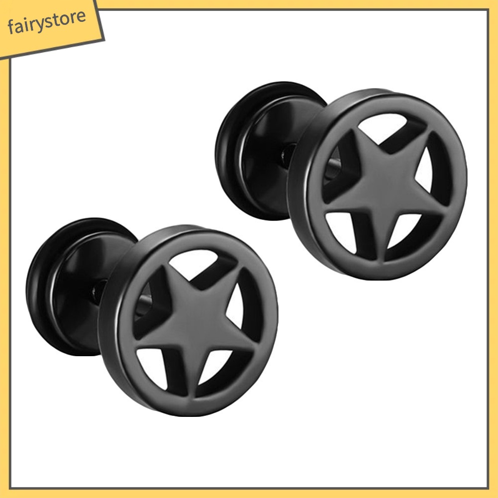 Khuyên Tai Quả Tạ Bằng Thép Không Gỉ Rỗng Hình Ngôi Sao Phong Cách Punk Cho Cặp Đôi