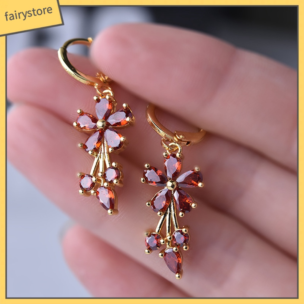 1 Đôi Bông Tai Tròn Đính Đá Zircon Hình Giọt Nước Bằng Đồng Tinh Tế