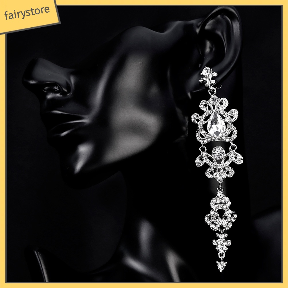 Bông Tai Dáng Dài Đính Đá Sang Trọng Cho Cô Dâu