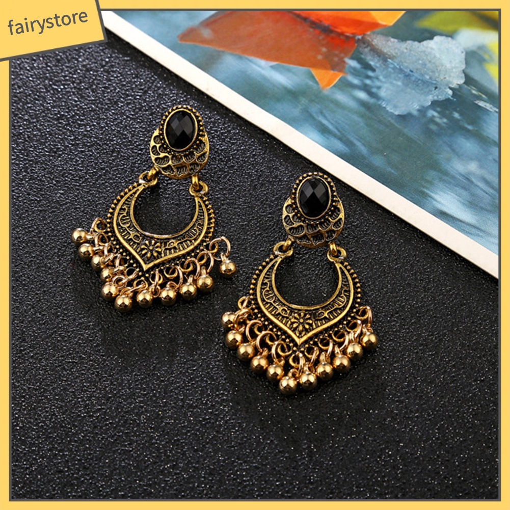 Bông Tai Dáng Dài Phối Tua Rua Phong Cách Cổ Điển Thời Trang Cho Nữ