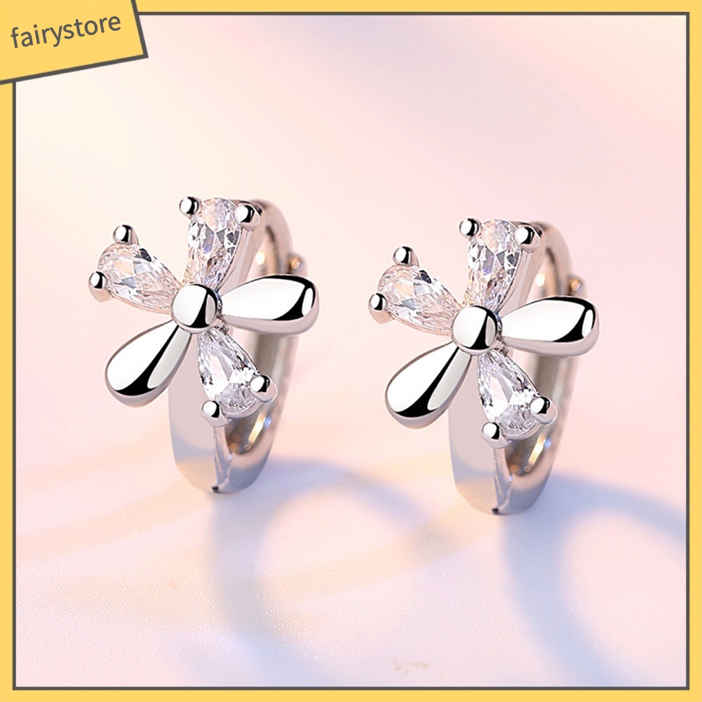 Bông Tai Hình Hoa Đính Đá Zircon Ngọt Ngào Cho Nữ