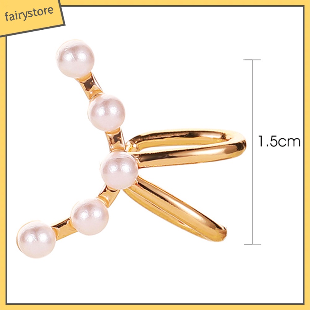 1 Khuyên Kẹp Vành Tai Đính Ngọc Trai Nhân Tạo Hình Vòng Cung Thời Trang