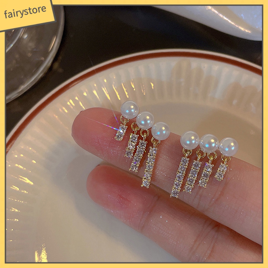 1 Đôi Bông Tai Hình Học Đính Ngọc Trai Giả Lấp Lánh Dành Cho Nữ