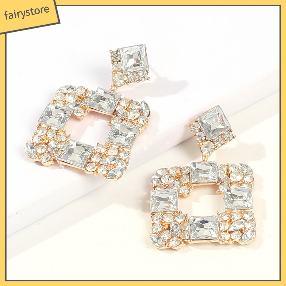 Bông Tai Hình Vuông Đính Đá Nhiều Màu Thời Trang Dành Cho Nữ