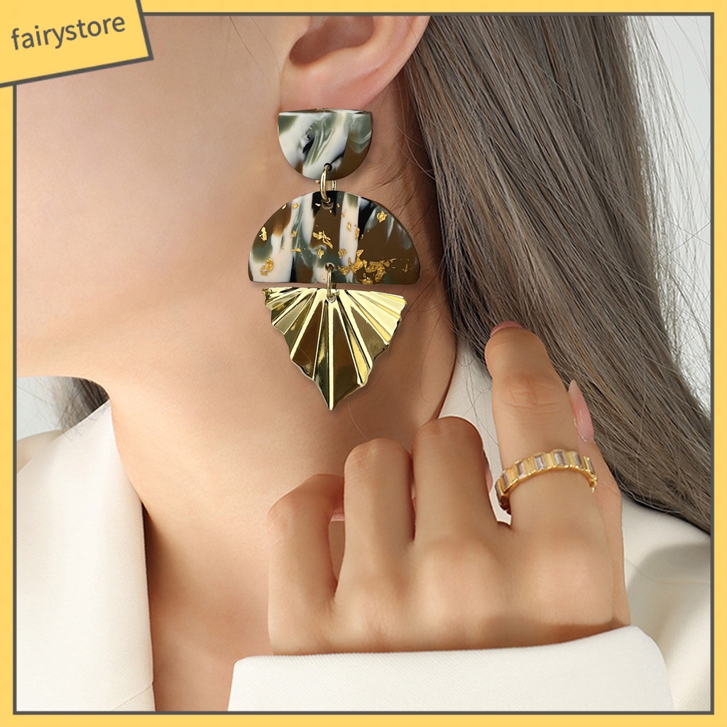 1 Đôi Bông Tai Xỏ Lỗ Mặt Oval Họa Tiết Hình Học Trong Suốt Phong Cách Retro