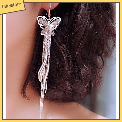 Bông Tai Tua Rua Dáng Dài Hình Bán Nguyệt / Bướm / Mặt Trăng Đính Đá Thời Trang Cho Nữ