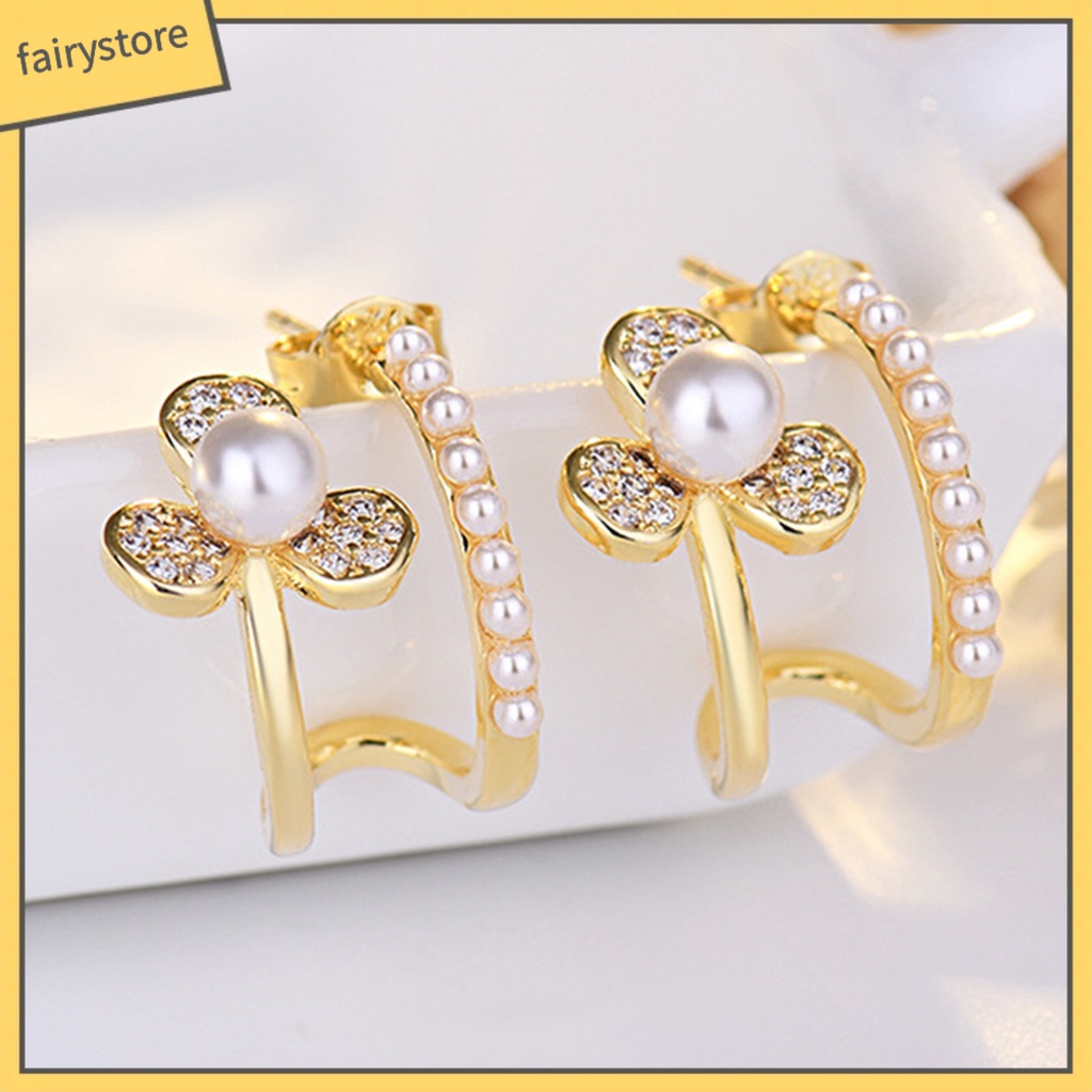 Bông Tai Hình Chữ U Đính Ngọc Trai Giả Lấp Lánh Thời Trang Cho Nữ