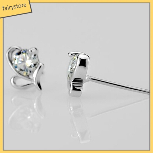 Đôi Bông Tai Mạ Bạc 925 Hình Trái Tim Đính Đá Thời Trang Cho Nữ