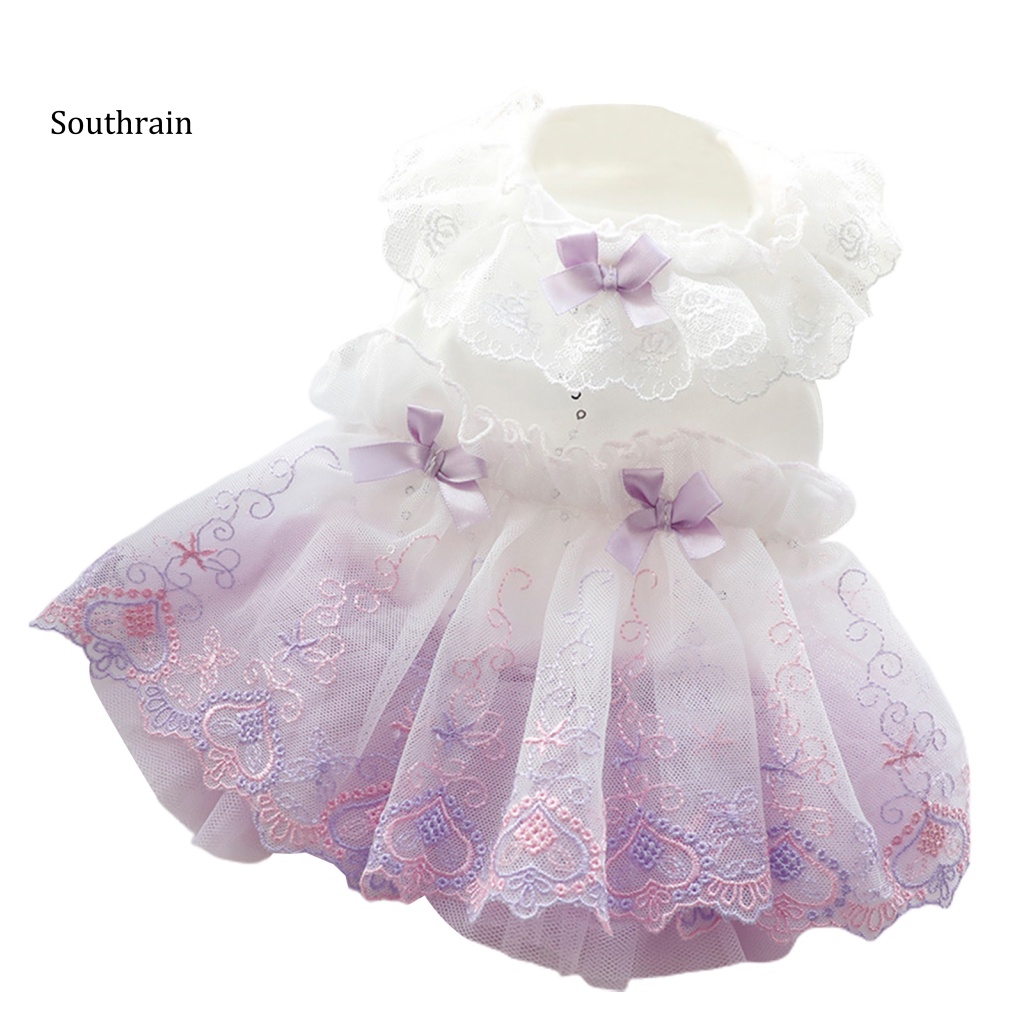 Đầm Không Tay Eo Cao Viền Ren Thắt Nơ Cho Cún Cưng