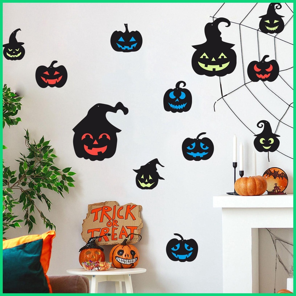 Bộ Sticker Dán Trang Trí Halloween Hình Bí Ngô Phát Sáng Chống Nước Dành Cho Trẻ Em