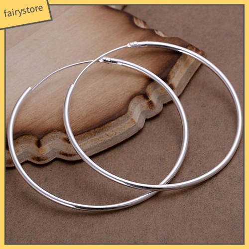 1 Đôi Bông Tai Hình Tròn Lớn Mạ Bạc Thời Trang Dành Cho Nữ