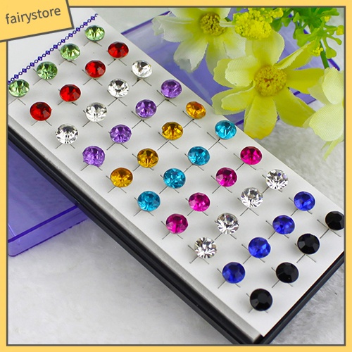 Set 20 Đôi Bông Tai Tròn Đính Đá Nhiều Màu Sắc Phong Cách Gothic Dành Cho Nữ