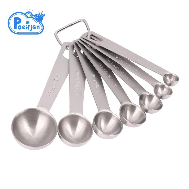 Bộ 7 Muỗng Đo Lường Bằng Thép Không Gỉ Có Thể Xếp Chồng Lên Nhau Kèm Giá Đỡ Nhẫn Có Thể Tháo Rời