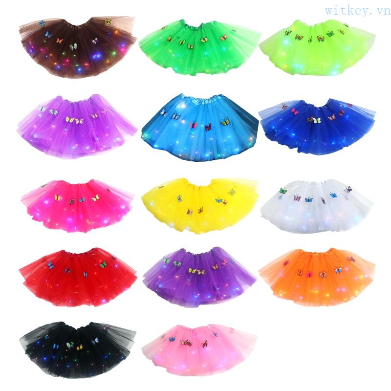 Chân Váy Lưới Tutu Co Giãn Phối Đèn LED Cho Bé Gái