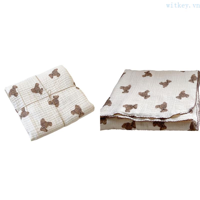 Chăn Quấn Em Bé 2 Lớp Họa Tiết Gấu Muslin Thời Trang Xuân Hè Thoáng Khí