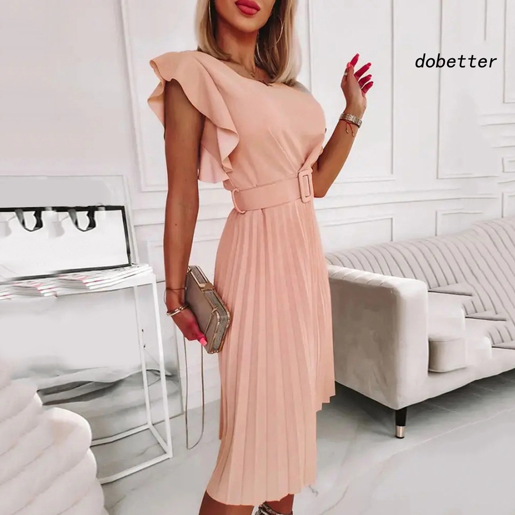 Đầm Midi Tay Ngắn Cổ Tròn Màu Trơn Thời Trang Mùa Hè Xinh Xắn Cho Nữ