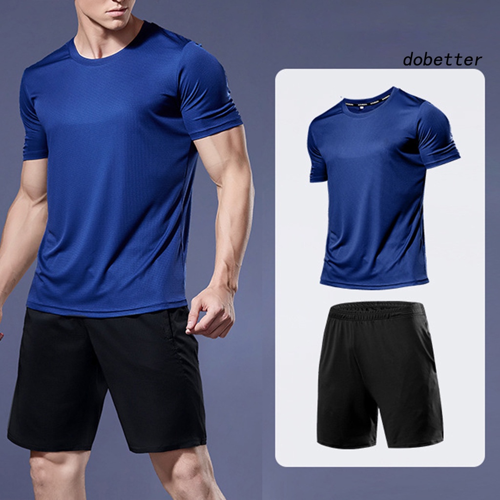 1 Bộ Đồ Thể Thao Áo Tay Ngắn Phối Quần Short Dáng Rộng Nhanh Khô Màu Trơn Thời Trang Mùa Hè Cho Nam