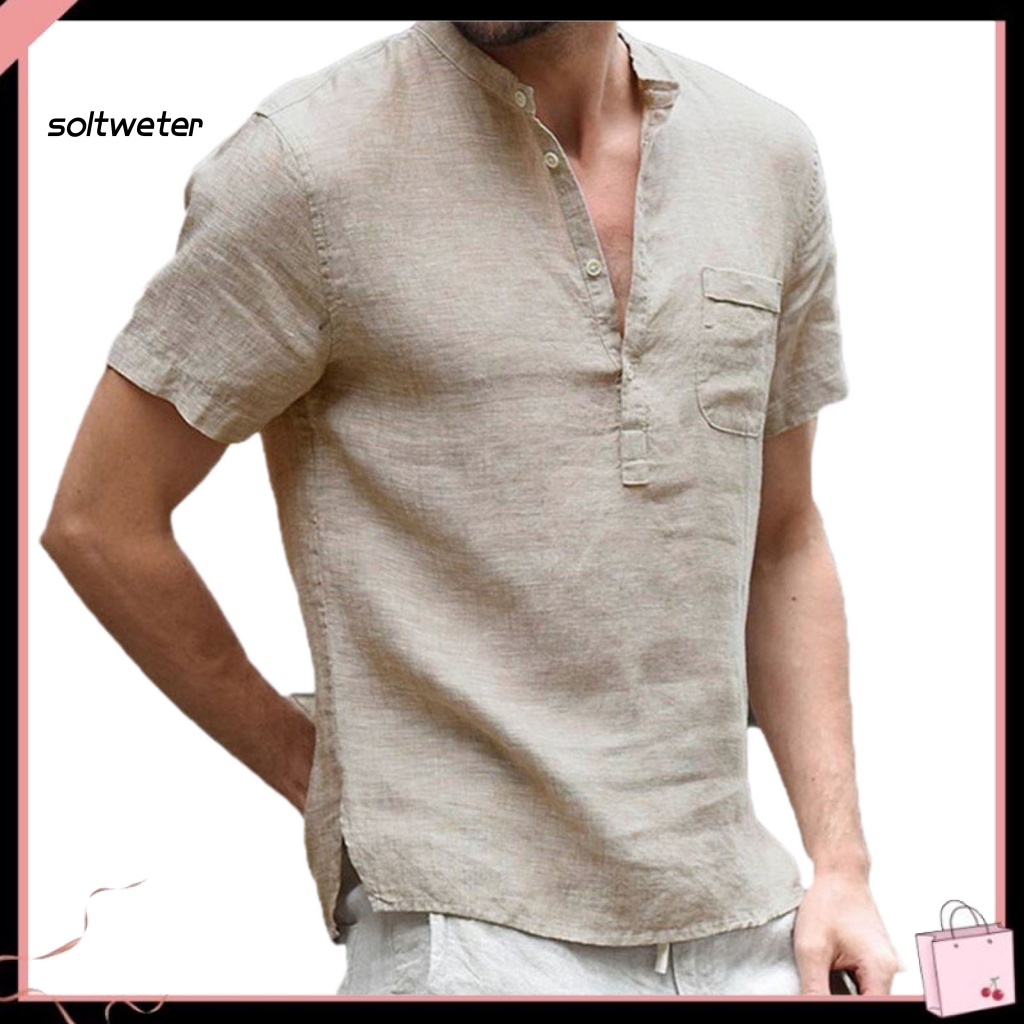Áo Thun Cổ Đứng Tay Ngắn Màu Trơn Cài Nút Chất Liệu Mau Khô Thời Trang Cho Nam