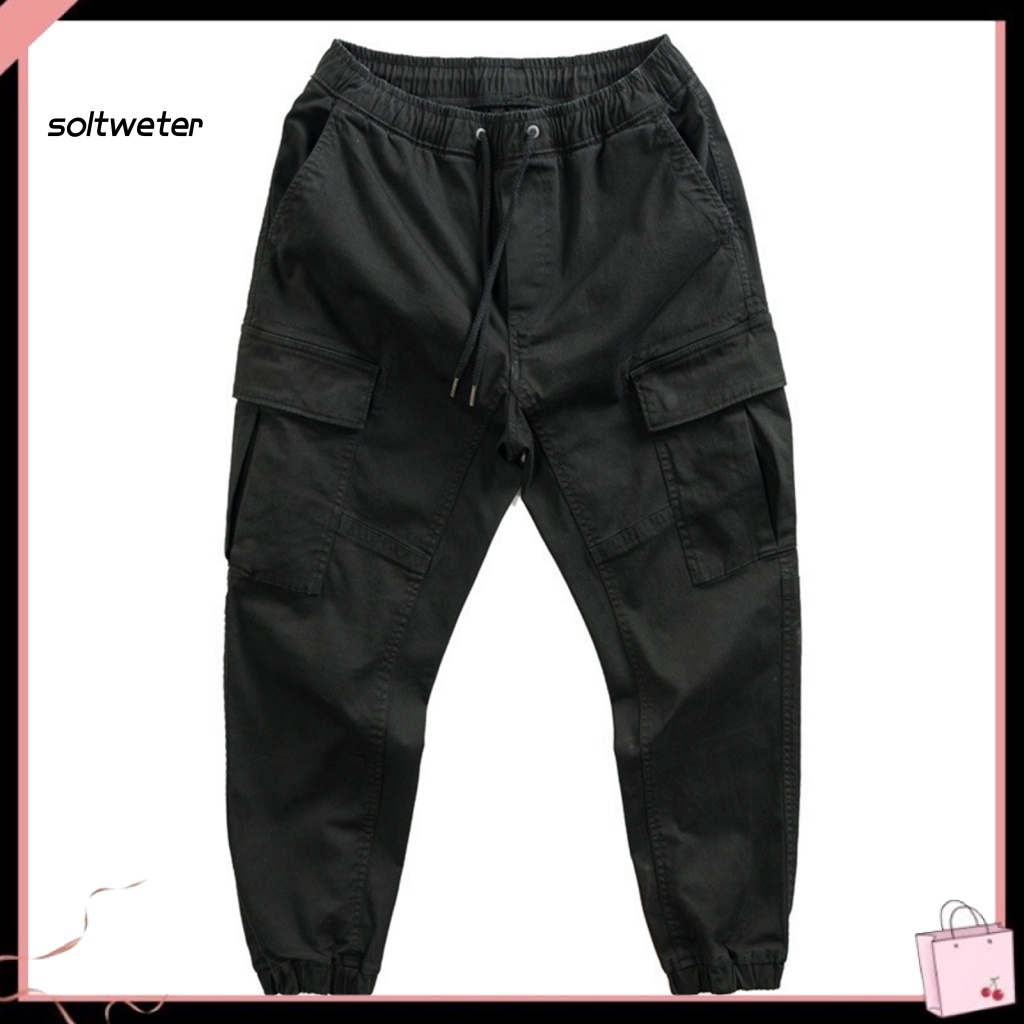 Quần Dài Lưng Thun Rút Dây Bằng Polyester Nhiều Túi Thời Trang Dành Cho Nam