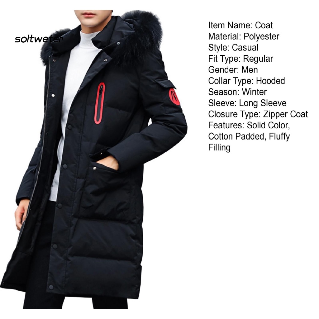 Áo Khoác Phao Có Nón Tay Dài Màu Trơn Phối Lông Giả Màu Sắc Thời Trang Đường Phố Mùa Đông Cho Nam