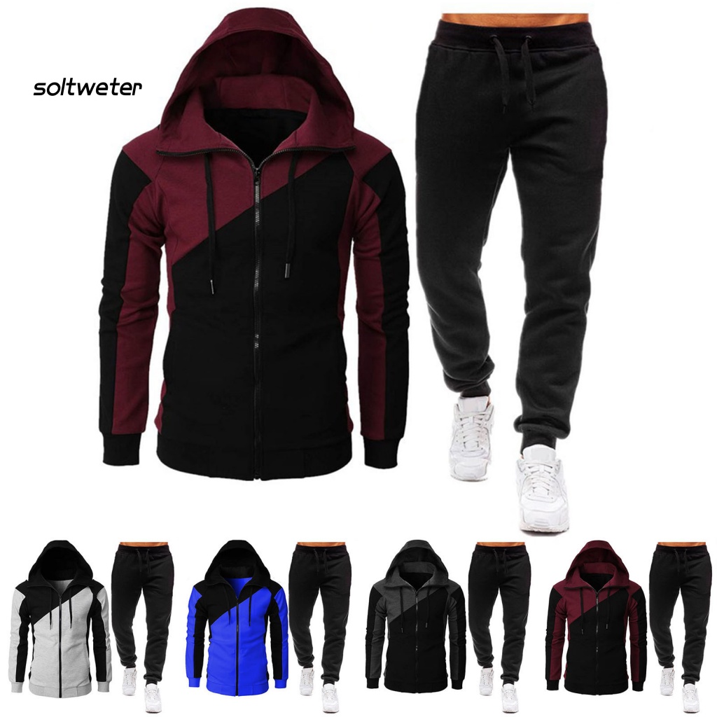 Bộ Đồ Thể Thao Hai Mảnh Gồm Áo Khoác Có Mũ Trùm Và Dây Rút Hai Màu Thời Trang Mùa Đông