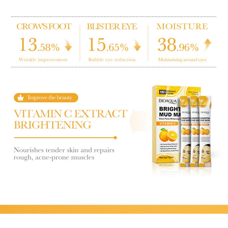 Set 10 Mặt Nạ Bioaqua Vitamin C Làm Sáng Da Kiềm Dầu Loại Bỏ Mụn Đầu Đen Làm Sạch Sâu 8g