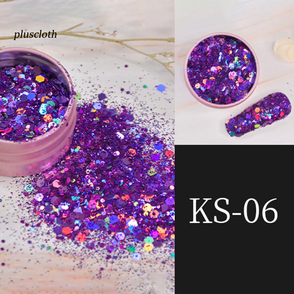 &lt; Pluscloth &gt; Hộp Sequin Lục Giác Siêu Mỏng Lấp Lánh Trang Trí Móng Nghệ Thuật