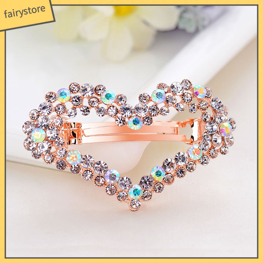 Kẹp Tóc Hình Trái Tim Đính Đá Bằng Hợp Kim Màu Sắc Gradient