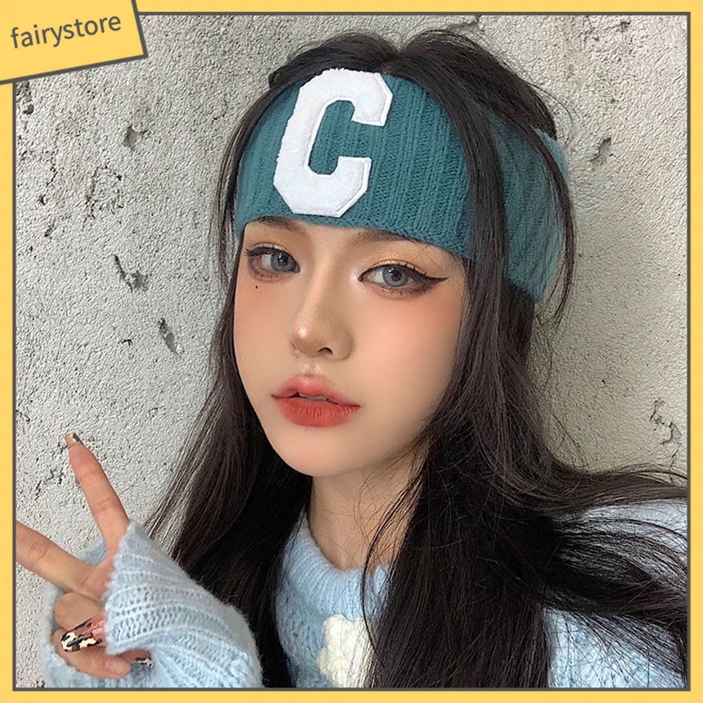 Băng Đô Thể Thao Bản Rộng Có Gân In Chữ C Mỏng Ấm Áp Cho Nữ