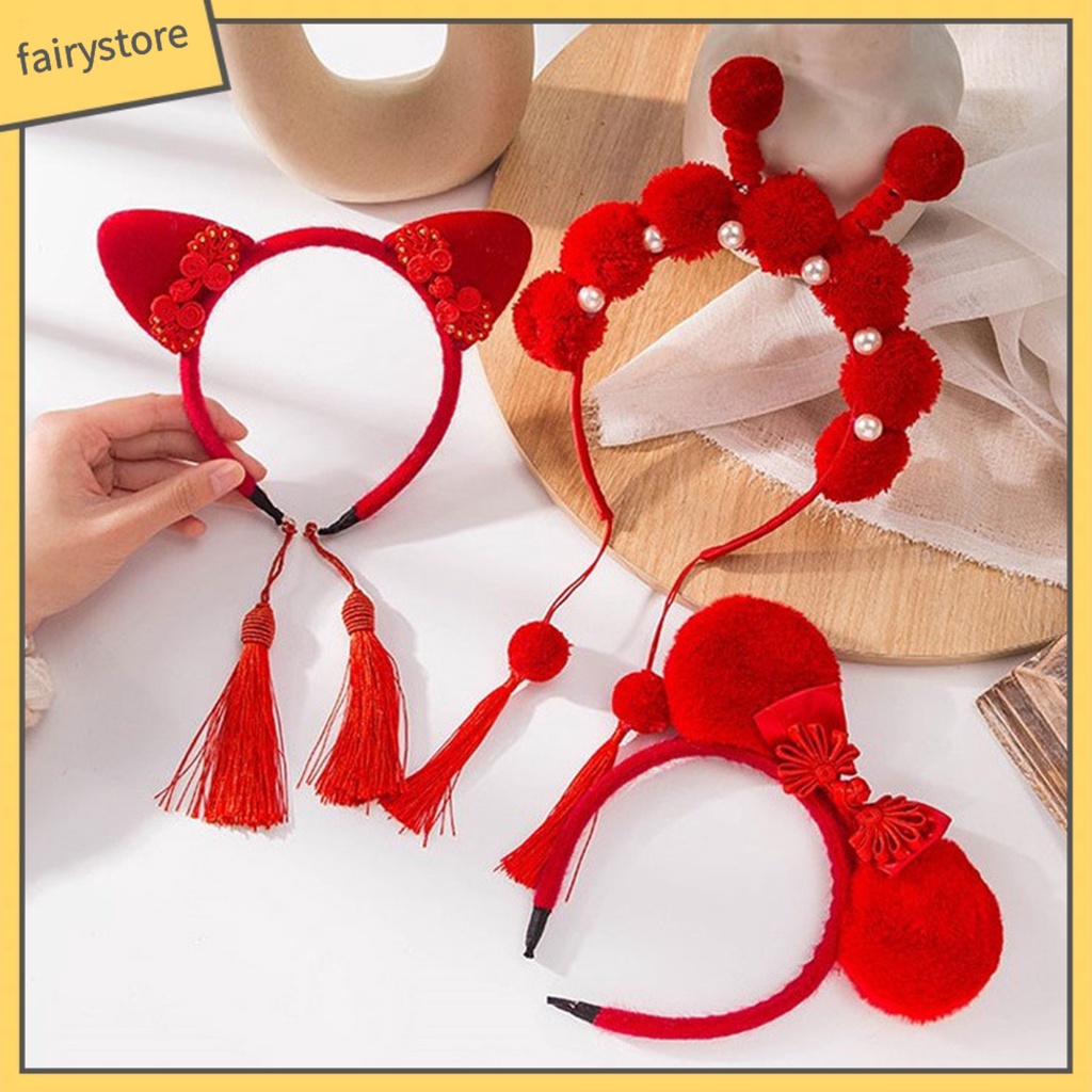 Băng Đô Cài Tóc Chống Trượt Thiết Kế Tua Rua Phong Cách Trung Hoa Mừng Năm Mới