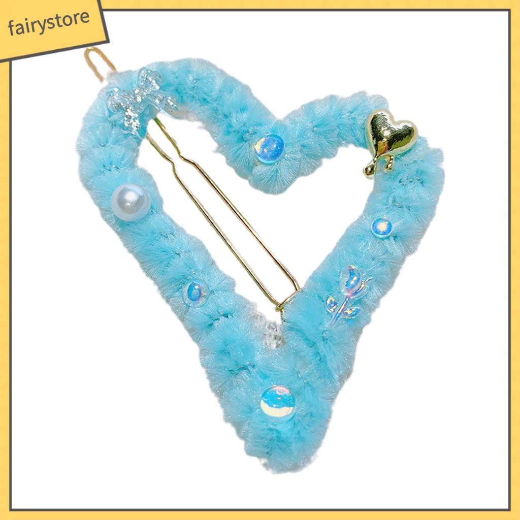 Kẹp Tóc Trang Trí Hình Trái Tim Bằng Lông Nhân Tạo Mềm Mại Màu Kẹo Cho Nữ