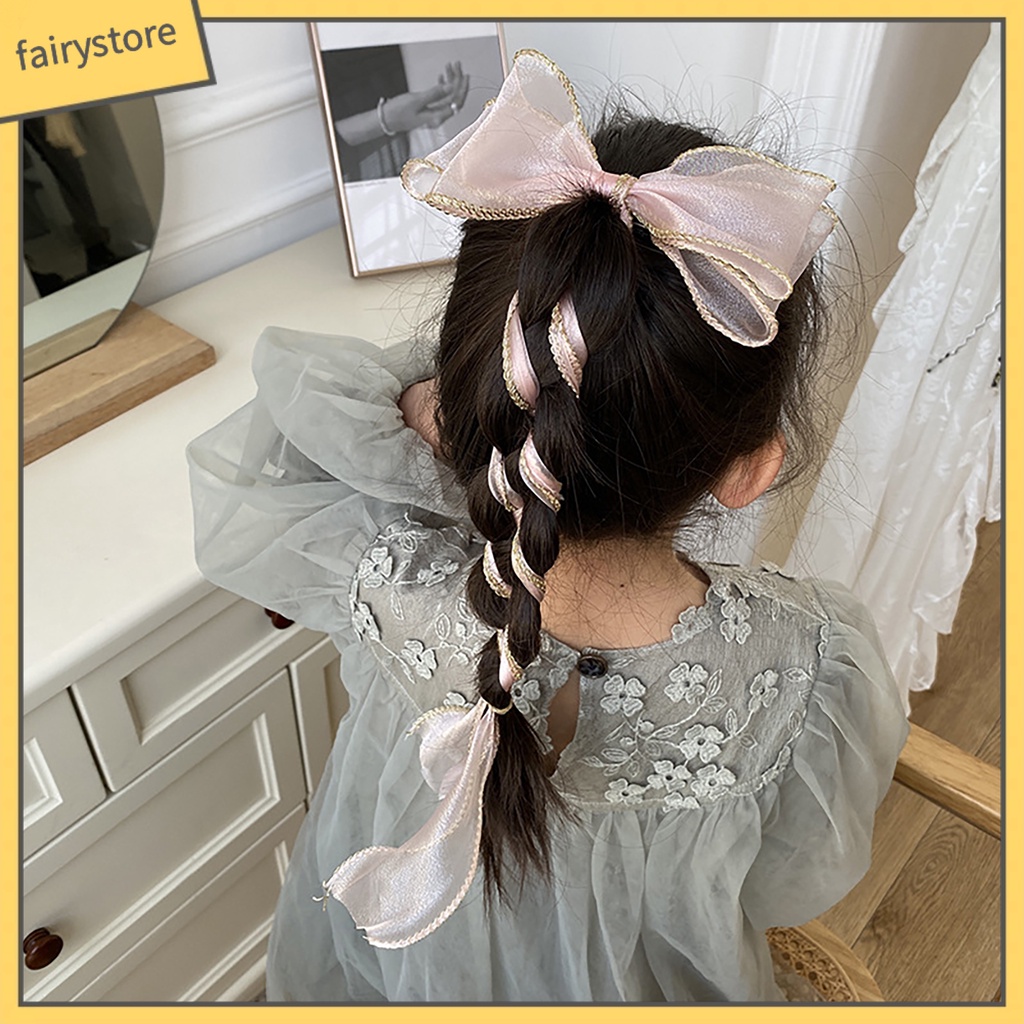 Kẹp Tóc Đính Nơ Lưới Ruy Băng Dài Phong Cách Hàn Quốc Cho Nữ