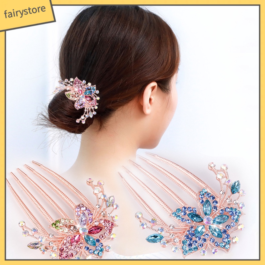 Lược Cài Tóc Hình Hoa Lá Đính Đá Lâu Trôi Tinh Tế Cho Nữ