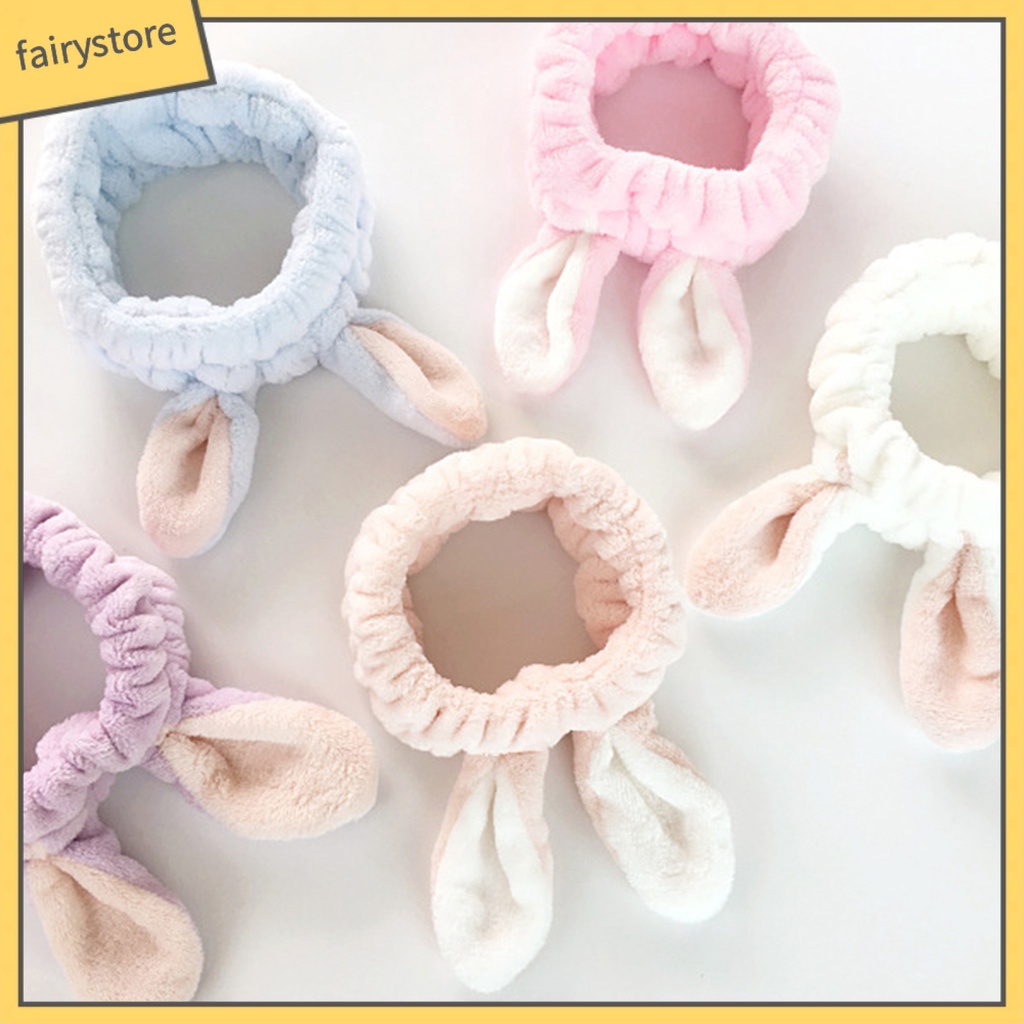 Băng Đô Cài Tóc Tai Thỏ Bằng Vải Bông Co Giãn Dễ Thương Dành Cho Nữ