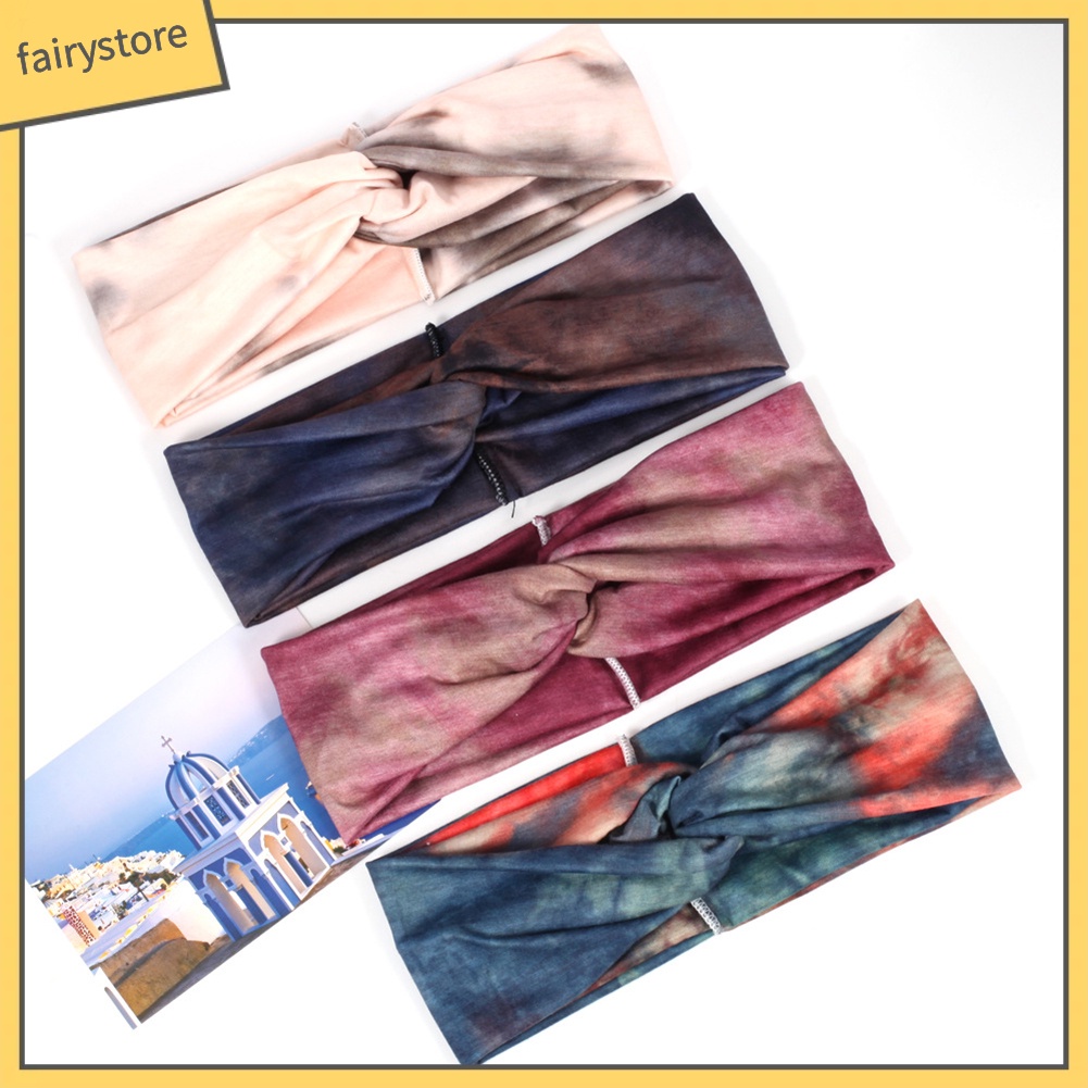 Băng Đô Cài Tóc Co Giãn Họa Tiết Màu Nhuộm Phong Cách Boho Thời Trang Cho Nữ