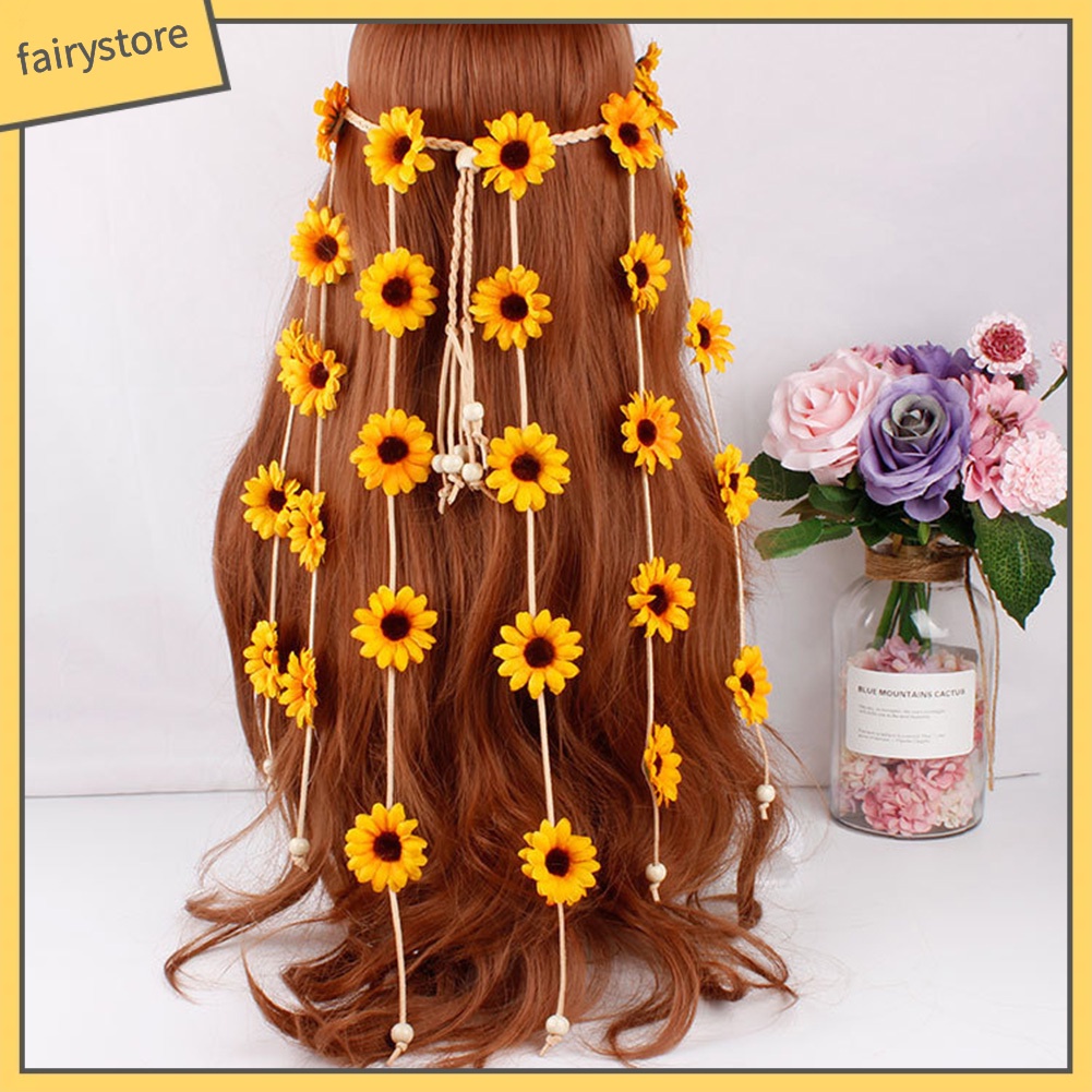 Vòng Hoa Hướng Dương Đính Tua Rua Phong Cách Boho Cho Nữ