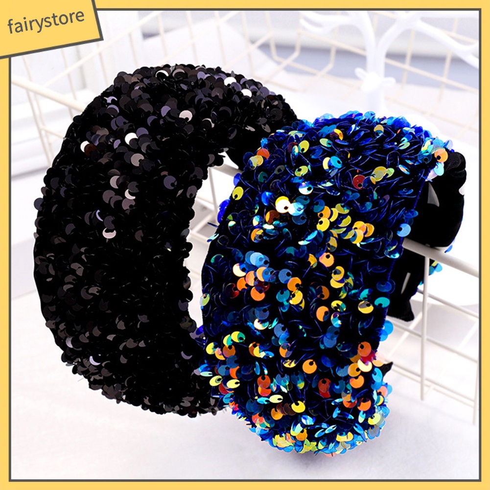 Băng Đô Nhung Bản Rộng Đính Kim Sa Lấp Lánh Thời Trang Cho Nữ