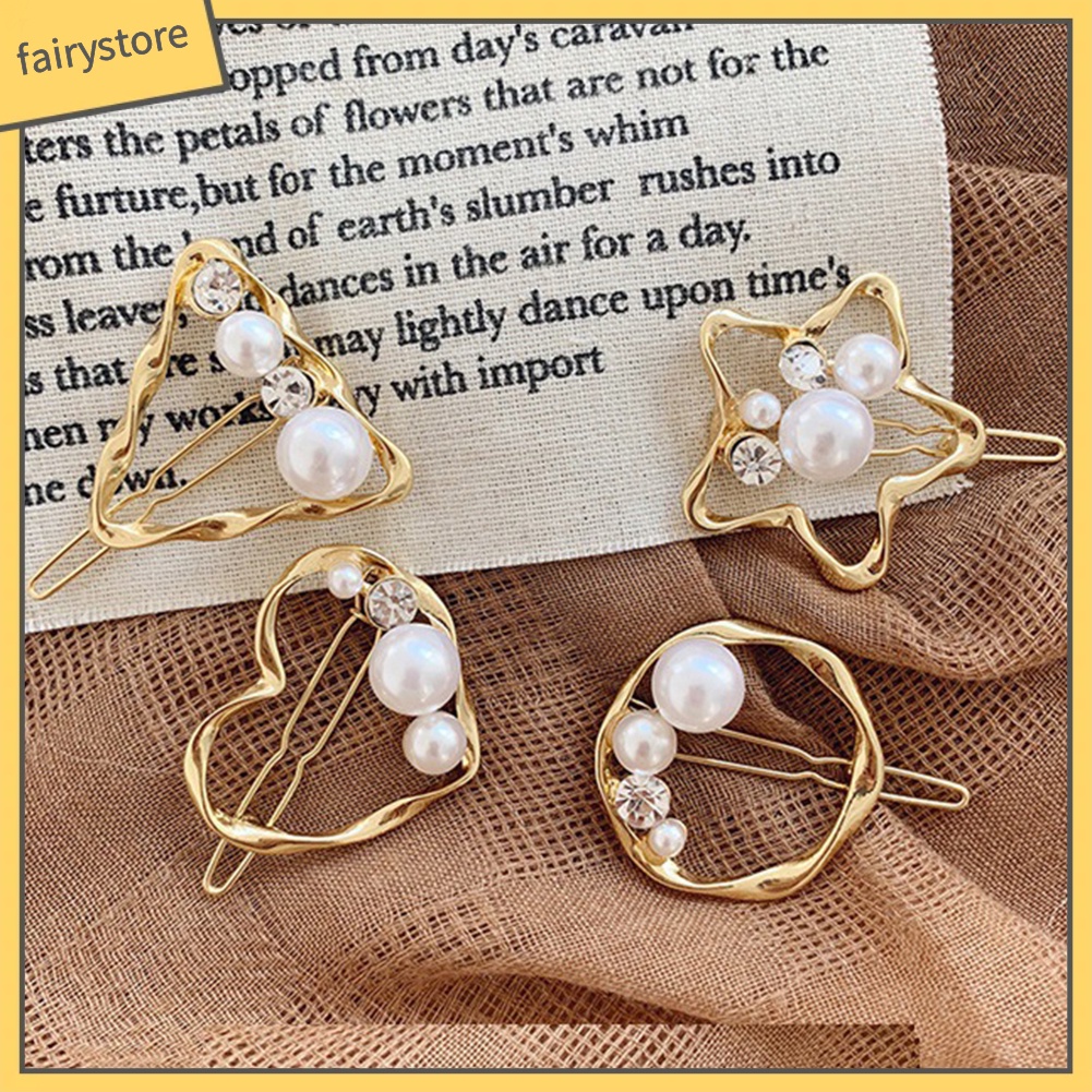 Kẹp Tóc Đính Ngọc Trai Giả Họa Tiết Hình Học Thời Trang Cho Nữ