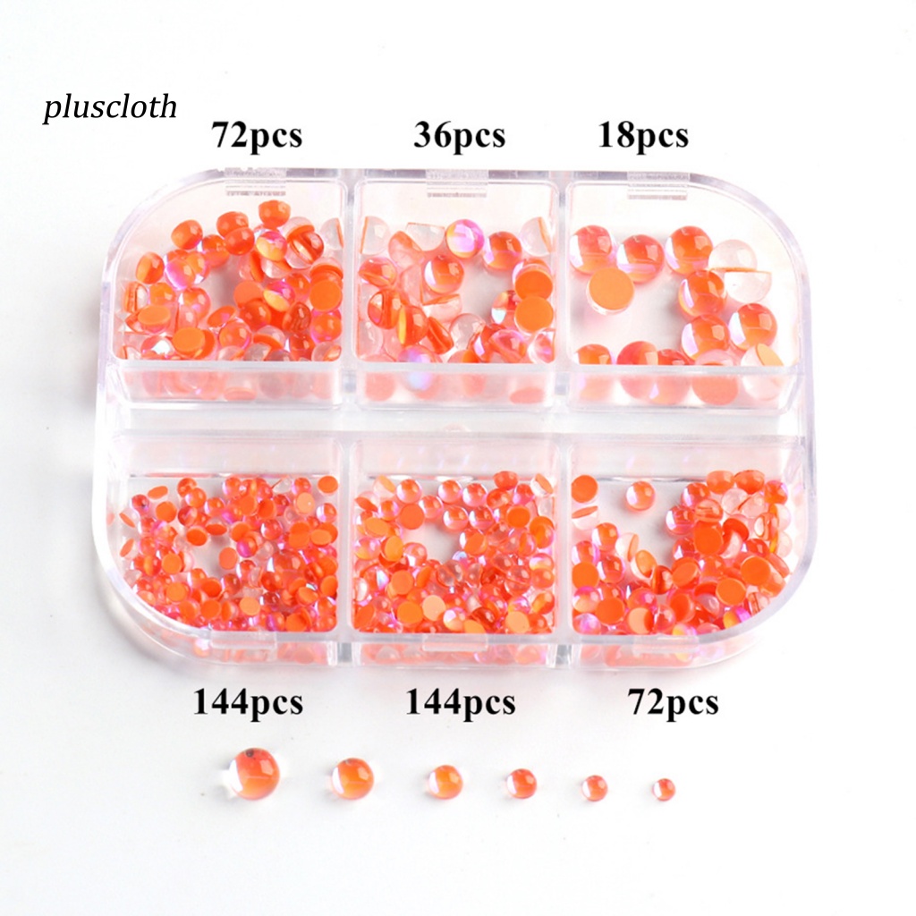 &lt; Pluscloth &gt; Hộp 6 Ngăn Đựng Hạt Tròn Phẳng Nhiều Màu Sắc Trang Trí Móng Nghệ Thuật Cho Nữ