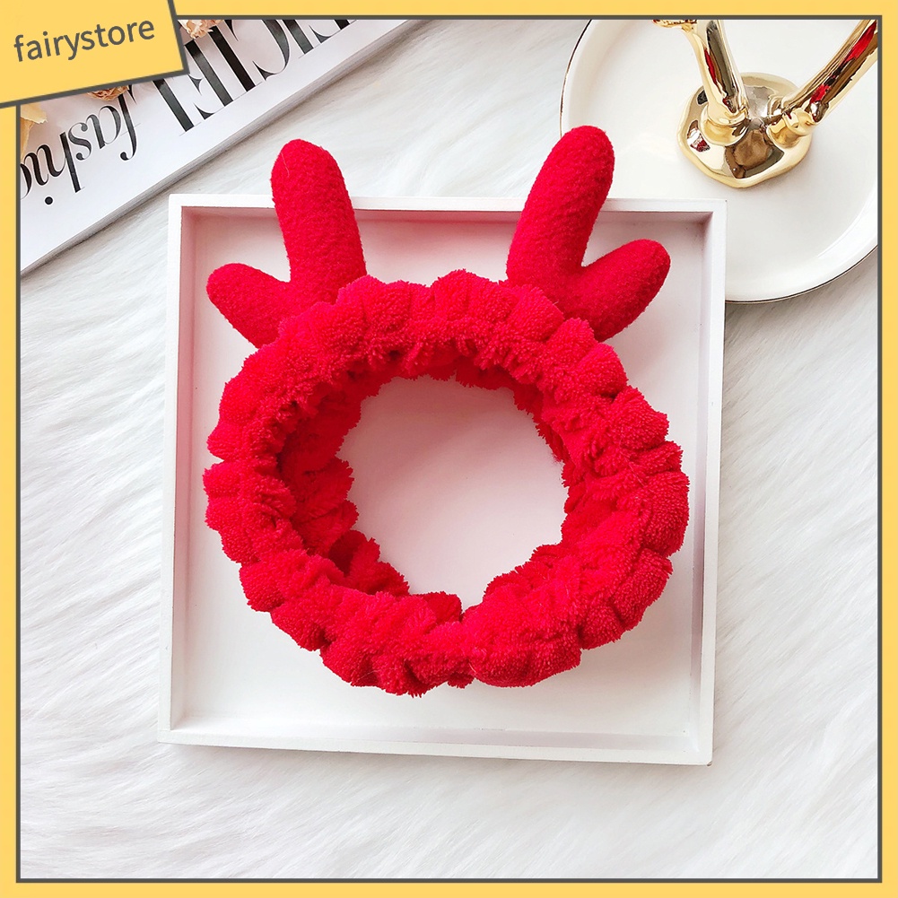 Băng Đô Rửa Mặt / Trang Điểm Co Giãn Mềm Mại Hình Sừng Hươu Dễ Thương Cho Nữ