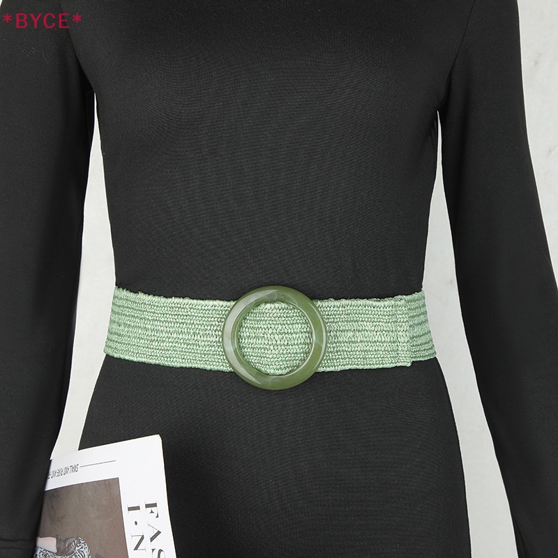 1 Thắt Lưng Bện Rơm Mỏng Mặt Tròn / Vuông Phong Cách Vintage Dành Cho Nữ Mới