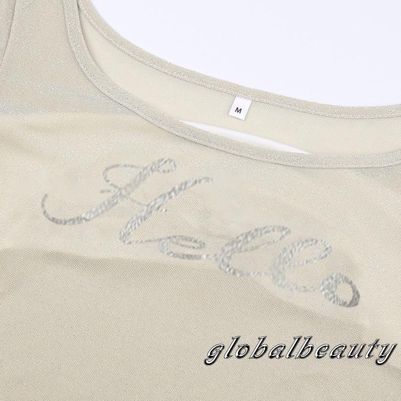 Áo Thun Croptop Dài Tay Đính Kim Sa Ôm Dáng Thời Trang Xuân Hè Cho Nữ