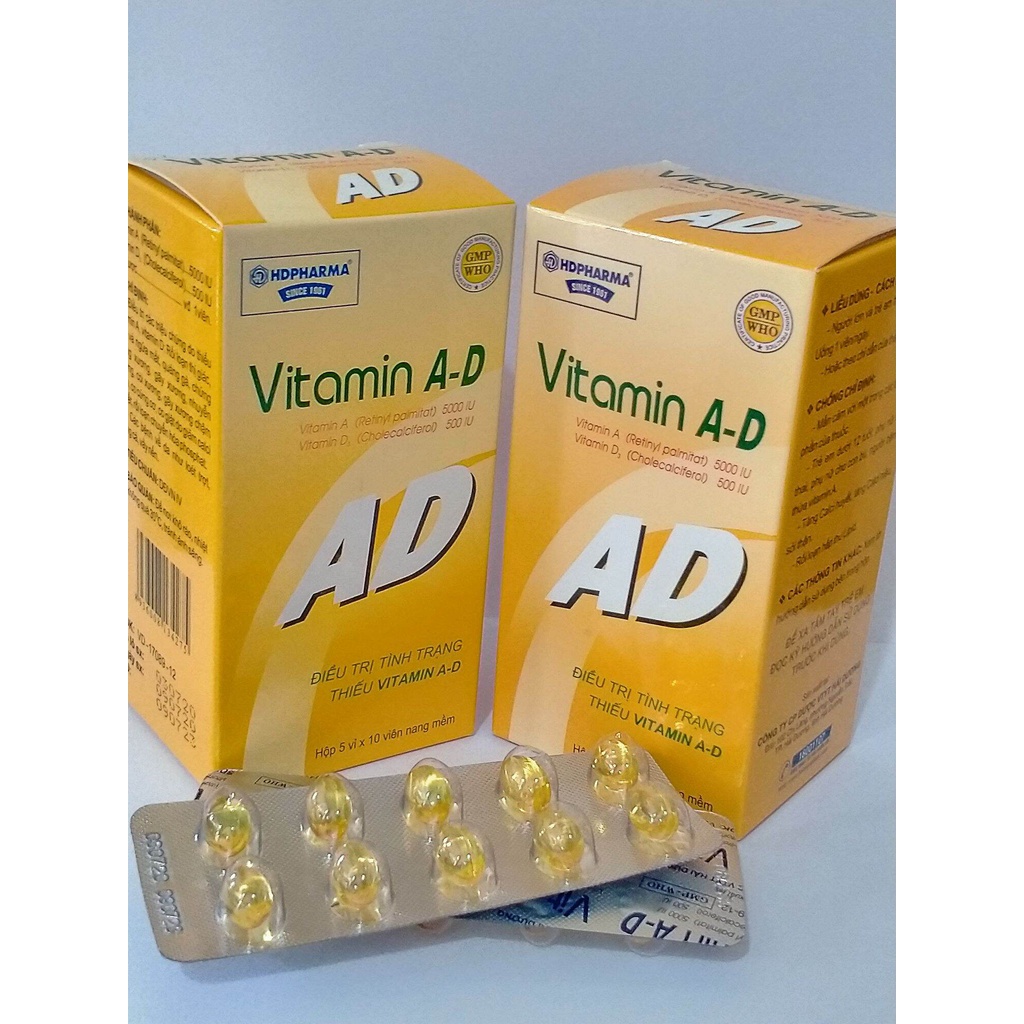 VITAMIN A - D HD Hộp 50 viên cho đôi mắt sáng, xương chắc khỏe.