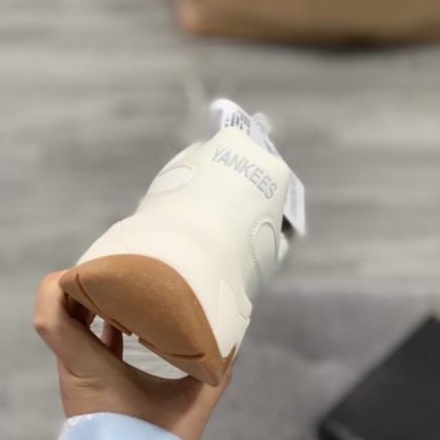 Giày thể thao nam nữ mlb NY nam nữ màu trắng đế nâu hot 2022, Giày sneaker độn đế tăng chiều cao cao cấp full box